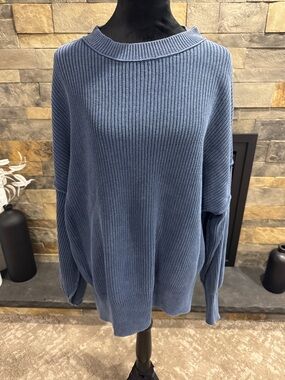 aerie Blue Ribbed Scoop Neck Sweater